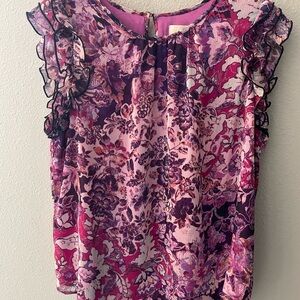 LOFT Garden Tiered Ruffle Sleeved Blouse M NWT